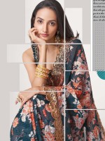 Dark Blue Organza Digital Print Saree